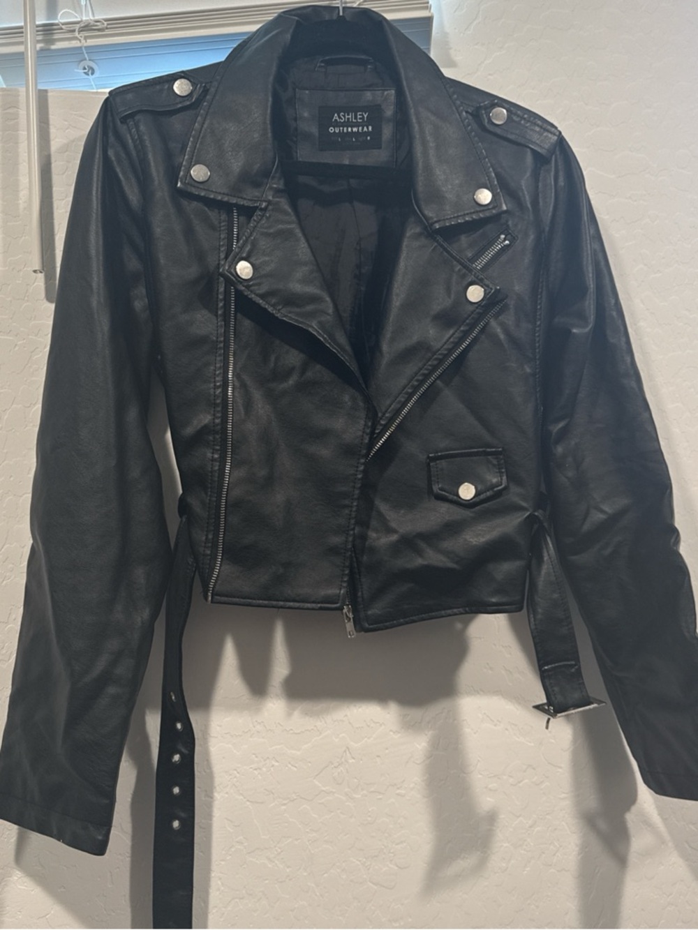 Ashley Outerwear Women's Black Faux Leather Biker Jacket